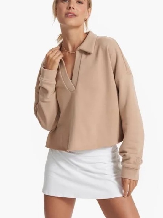 Vuori Tops - Vuori Sedona Polo Crop Sweatshirt Pullover Tan Brown vw290